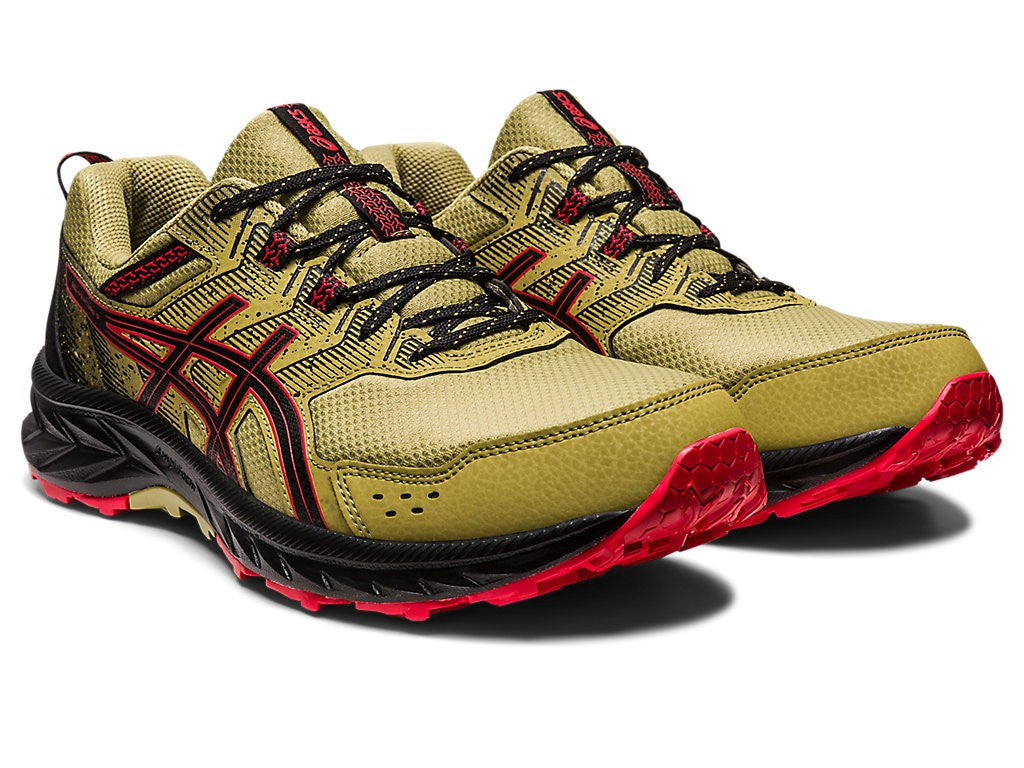 ASICS GEL-VENTURE 9 MENS TRAIL RUNNING SHOE OLIVE OIL/ELECTRIC RED