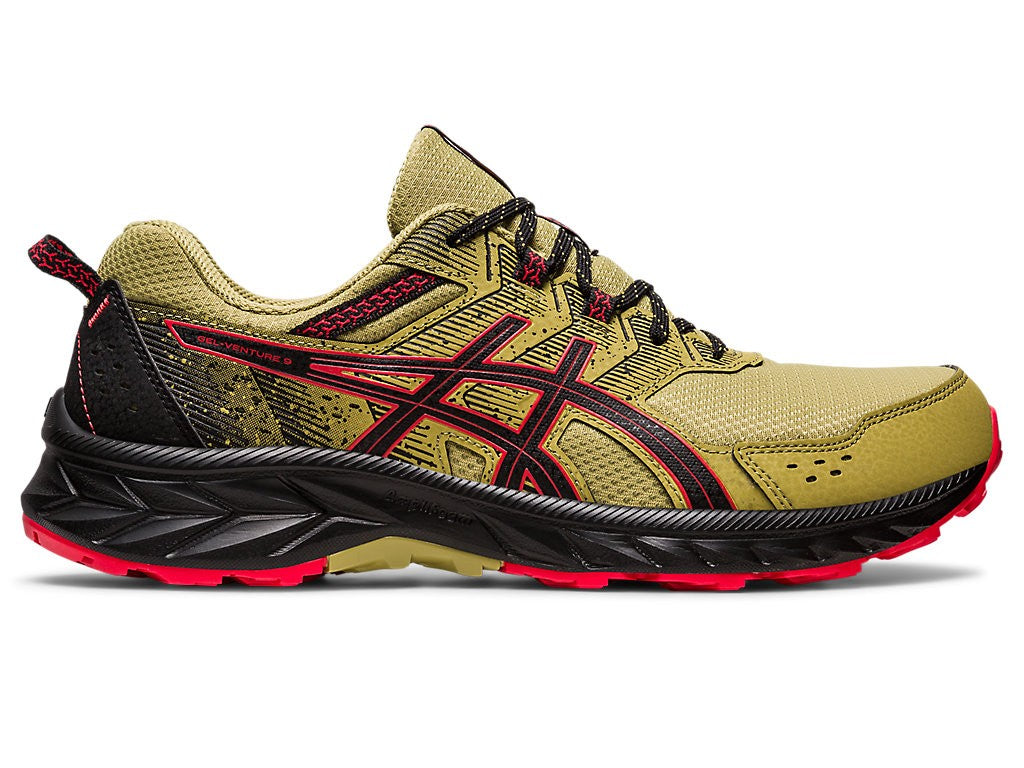 ASICS GEL-VENTURE 9 MENS TRAIL RUNNING SHOE OLIVE OIL/ELECTRIC RED